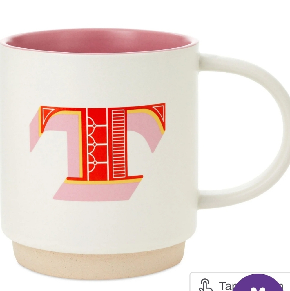 Hallmark, Letter "T" Monogram 16.oz  Mug with Orange and Pink Accents, NWT